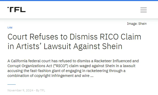 SHEIN被诉AI“一条龙”牟利，或成实物销售领域AIGC侵权标志性案件