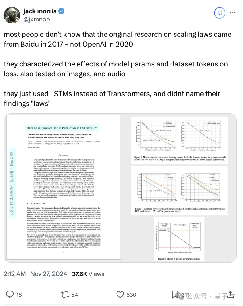 Scaling Law百度最早提出？！OpenAI/Claude都受它启发，Ilya出现在致谢名单中
