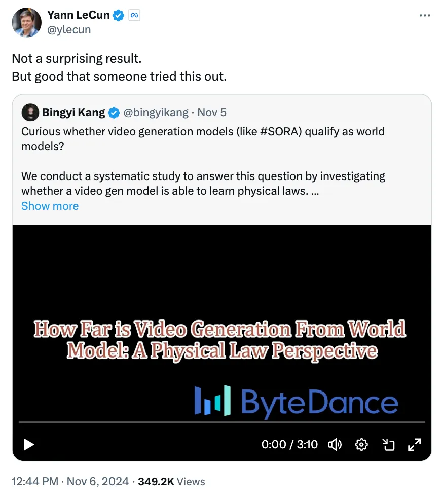 LeCun赞转！类Sora模型能否理解物理规律？字节豆包大模型团队系统性研究揭秘
