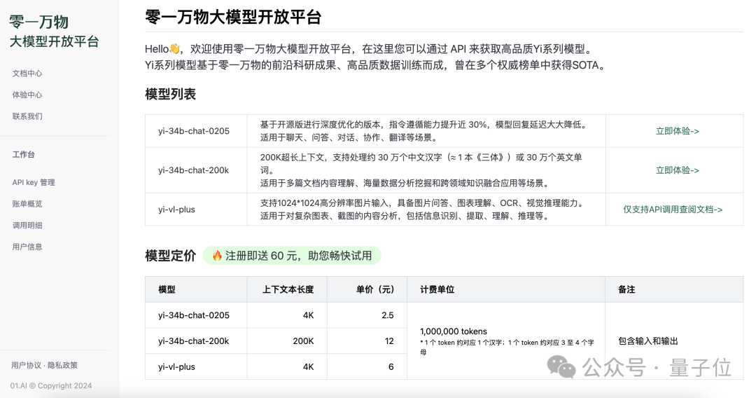 零一万物API开放平台出场！通用Chat多模态通通开放，还有200K超长上下文版本