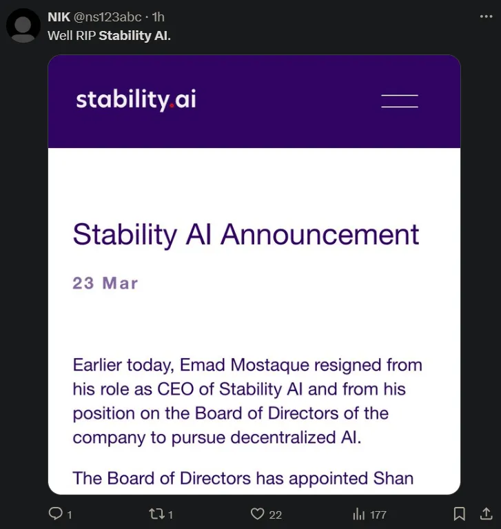 突发！Stability AI的CEO，跑路了