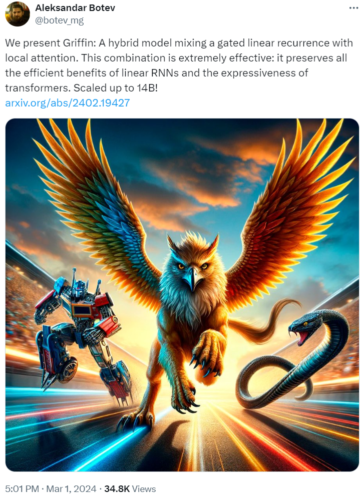 RNN效率媲美Transformer，谷歌新架构两连发：同等规模强于Mamba