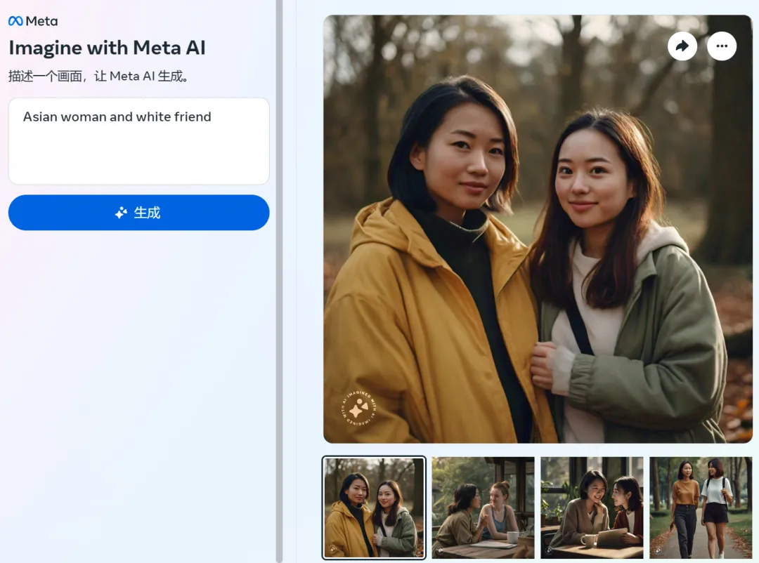 拒绝白人与亚洲人同框，Meta图像生成器的「歧视」，被人挖出来了