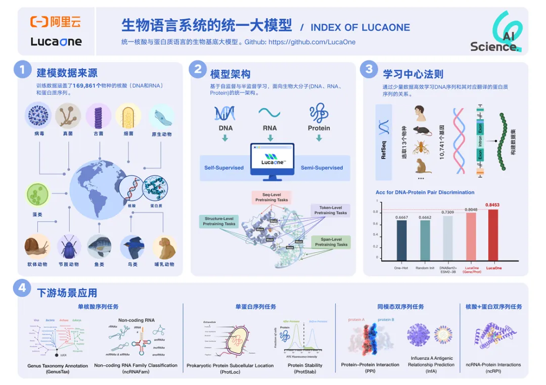 1.8B参数，阿里云首个联合DNA、RNA、蛋白质的生物大模型，涵盖16.9W物种 