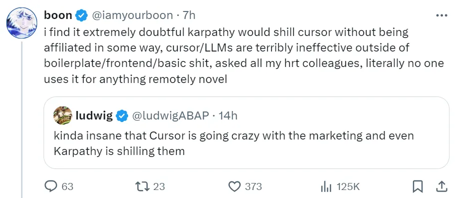 Karpathy狂赞AI代码神器Cursor，直言回不到3年前无辅助编码了，却被指「带货」