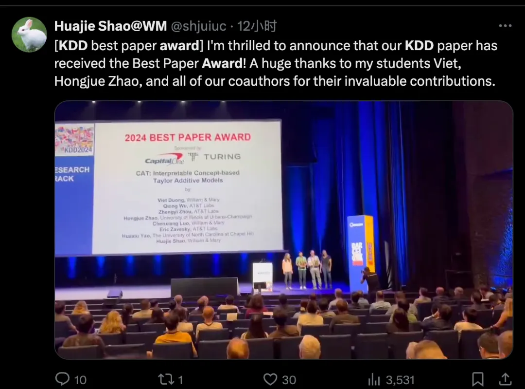 孟瑜获杰出博士论文奖，中科大获最佳学生论文，KDD 2024全部奖项放出