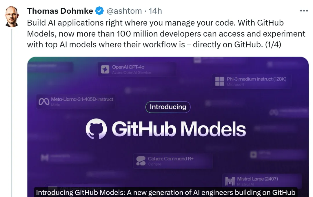 从现在起，GitHub上超1亿开发者可直接访问全球顶级大模型，构建AI应用