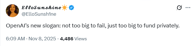 10万亿算力订单根本hold不住？Altman偷递11页“要钱申请”，还嘴硬 “不求联邦”，白宫直拒：谁都不救！