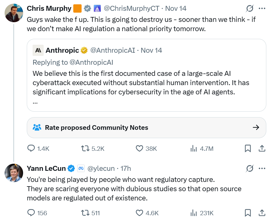 入侵30家大型机构、Claude自动完成90%?Anthropic 被质疑,Yann LeCun:他们利用可疑的研究来恐吓所有人