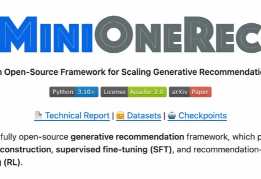 首个完整开源的生成式推荐框架MiniOneRec，轻量复现工业级OneRec！