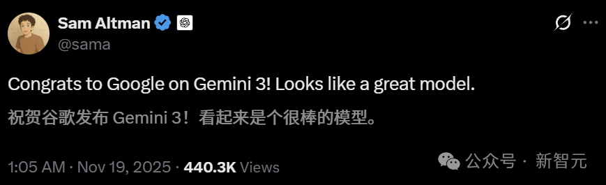谷歌Gemini 3夜袭全球,暴击GPT-5.1!奥特曼罕见祝贺