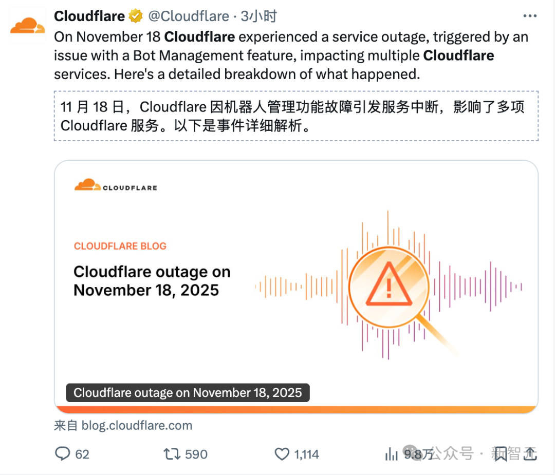 AI杀死了AI!Cloudflare全球崩盘惨案,元凶已被原地解雇