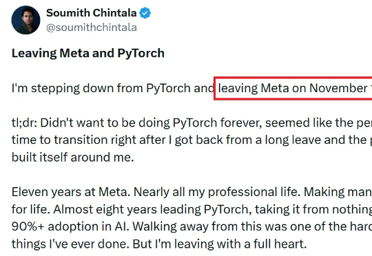 刚刚，PyTorch之父光速入职TML！离职Meta刚过一天，投身500亿估值独角兽