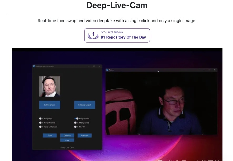 零门槛deepfake！75.8k Star 的Deep-Live-Cam 一张照片秒换脸，开源 deepfake 神器本地跑！