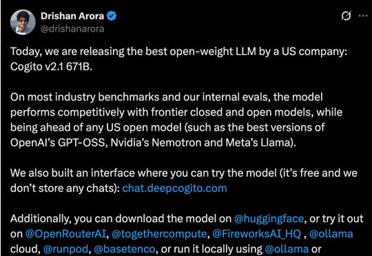 “美国公司制造的最好开源模型”，基模来自DeepSeek