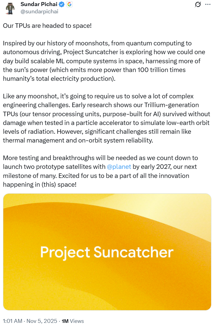 AI太空竞赛？英伟达H100刚上天，谷歌Project Suncatcher也要将TPU送上天