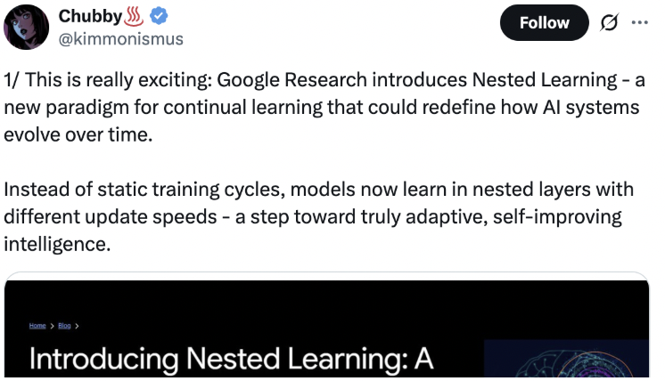 突破LLM遗忘瓶颈,谷歌「嵌套学习」让AI像人脑一样持续进化