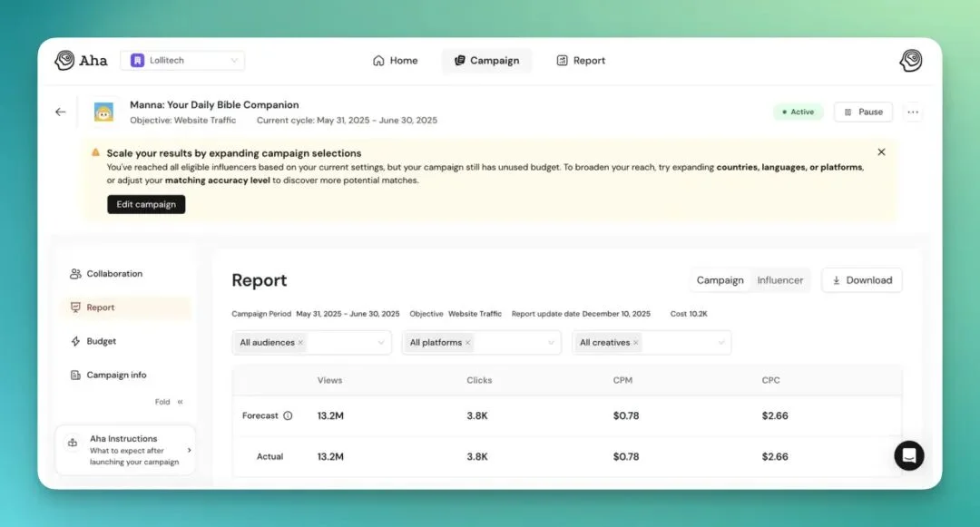 一手实测 Aha 2.0:真的是达人营销的最优解吗?