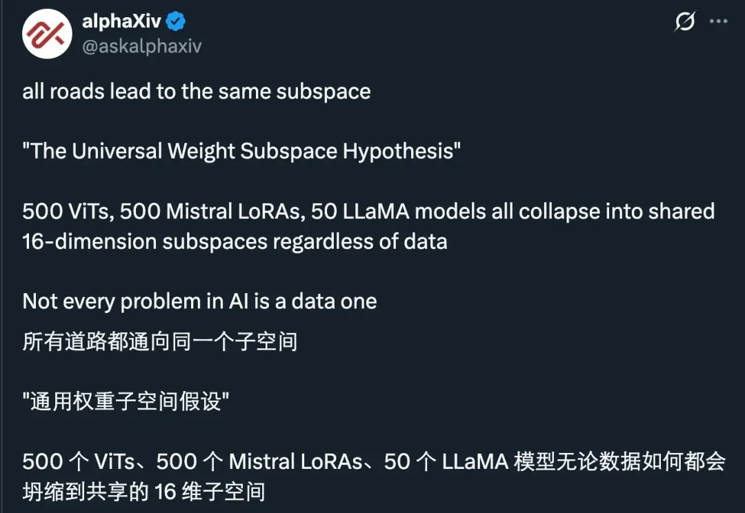 1100多个模型殊途同归，指向一个「通用子空间」，柏拉图又赢一回？