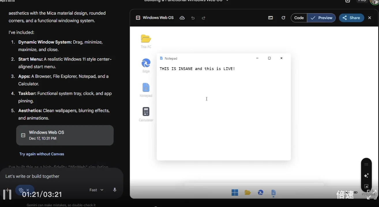 小杯Gemini战胜GPT5.2,1分钟模拟Windows操作系统