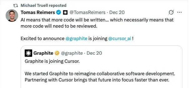 “Cursor的bug太多了，他们直接买下一家代码评审公司来修！”
