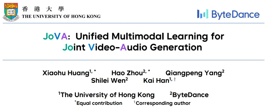 港大联合字节跳动提出JoVA: 一种基于联合自注意力的视频-音频联合生成模型