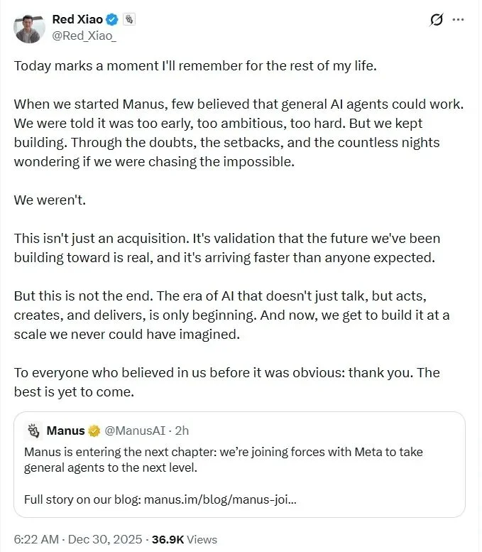 Manus 加入 Meta,1 年内公司价值 100 倍增长,他们做对了什么?