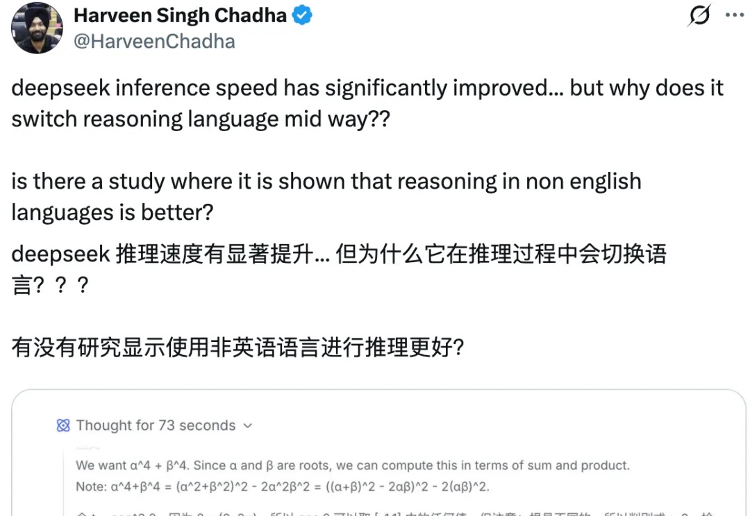 老外傻眼！明用英文提问，DeepSeek依然坚持中文思考