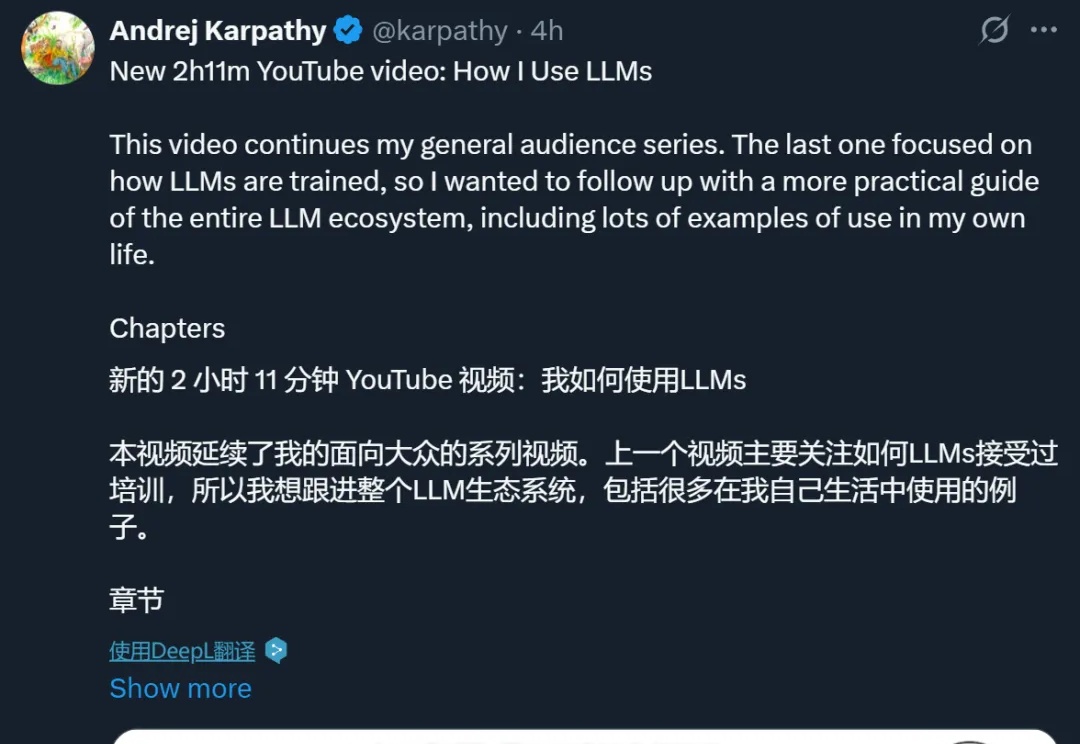 Karpathy更新AI科普视频，网友：原本周末打算结个婚，改看视频了