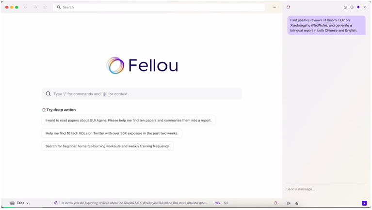 中国95后团队发布首个Agentic浏览器-Fellou，超越浏览，直达行动