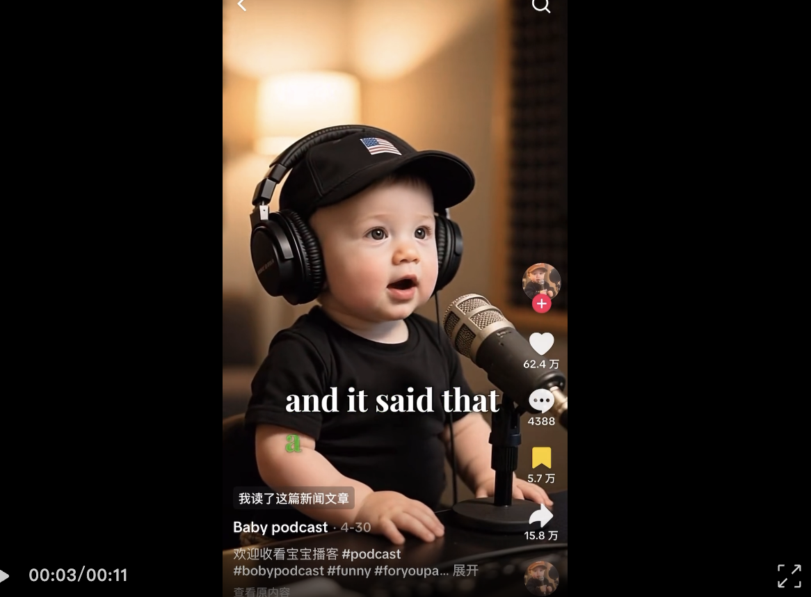 现象级刷屏！AI宝宝播客视频火爆TikTok，背后“推手”Hedra获3200万美金融资