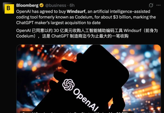刚刚曝光，OpenAI 收购AI编程黑马 Windsurf