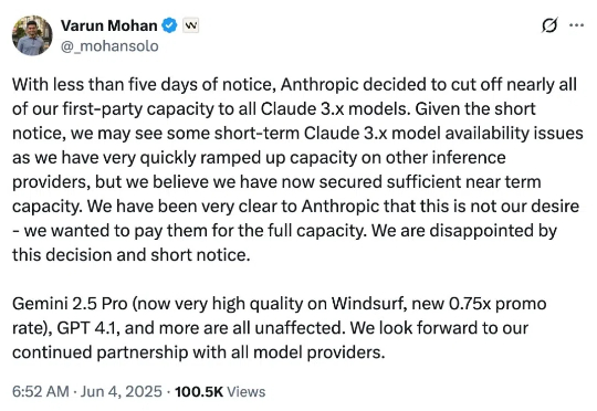 天塌了，Claude 全面断供Windsurf！CEO喊冤控诉也挡不住开发者退订，祸起OpenAI收购？