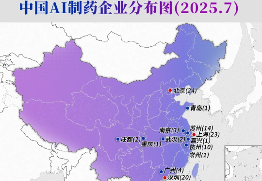 中国地图上的108家AI制药公司(截止7月)