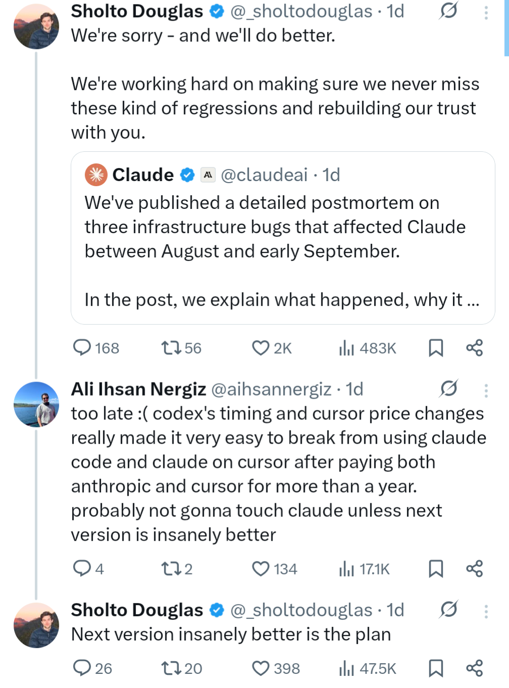 Claude 急了！模型降智，官方长文用 bug 搪塞？开发者怒怼“太晚了”：承认不达标为何不退钱？