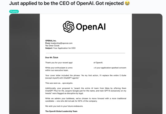 「我申请当 OpenAI CEO ，收到了一封拒绝信」
