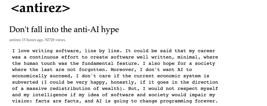 Redis 之父这篇 AI 文章，让我特别共鸣。