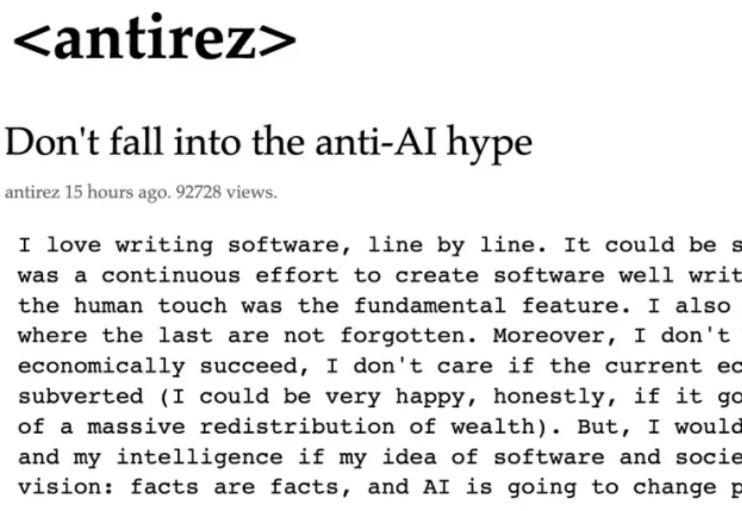 Redis 之父这篇 AI 文章，让我特别共鸣。