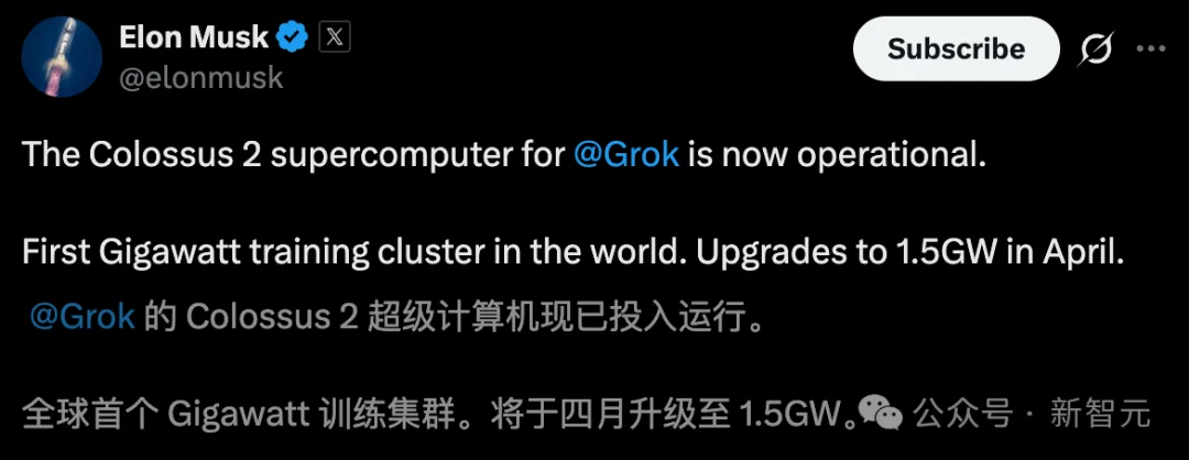 马斯克点火全球最大超算，首个1GW狂飙奇点！6万亿Grok 5在训