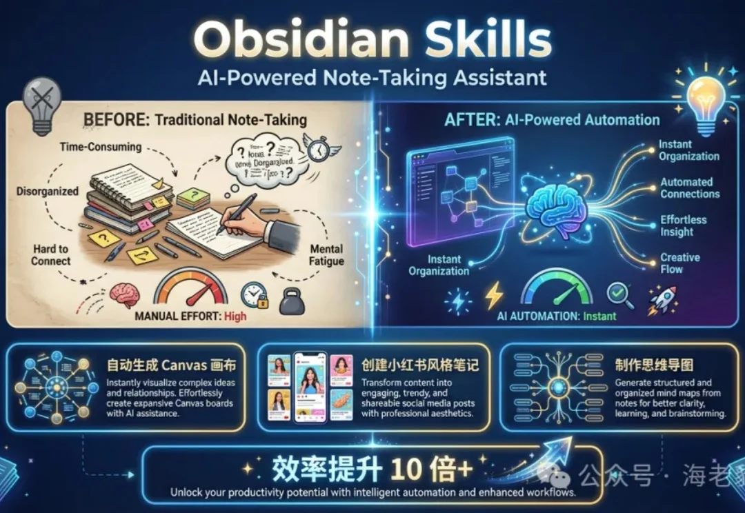 Obsidian + AI，笔记效率提升10倍！一键生成Canvas和小红书风格笔