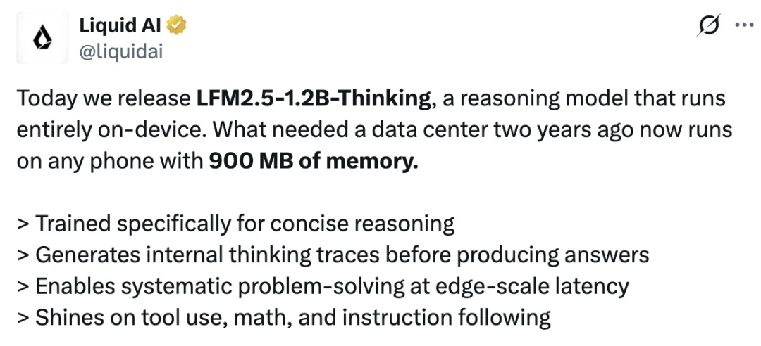 非Transformer架构的新突破，液态神经网络的推理小模型只用900M内存