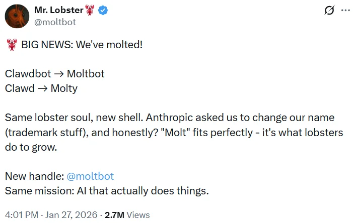 被Anthropic指控侵权，Clawdbot改名Moltbot