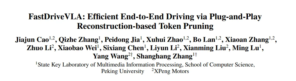 AAAI 2026 | 小鹏联合北大,专为VLA模型定制视觉token剪枝方法,让端到端自动驾驶更高效