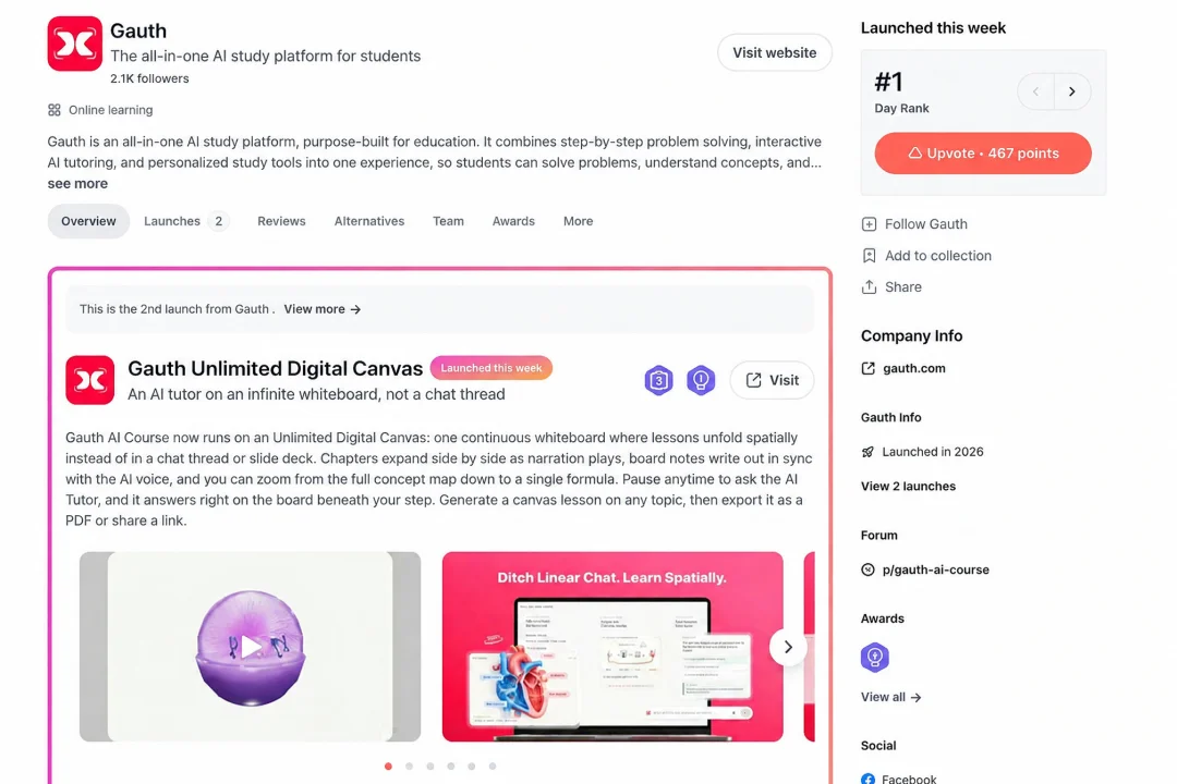坐拥2亿海外用户，国产AI产品Gauth登顶Product Hunt全球第一