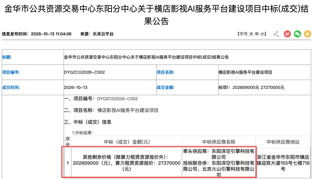 AI杀进横店!火山引擎拿下2.3亿大单