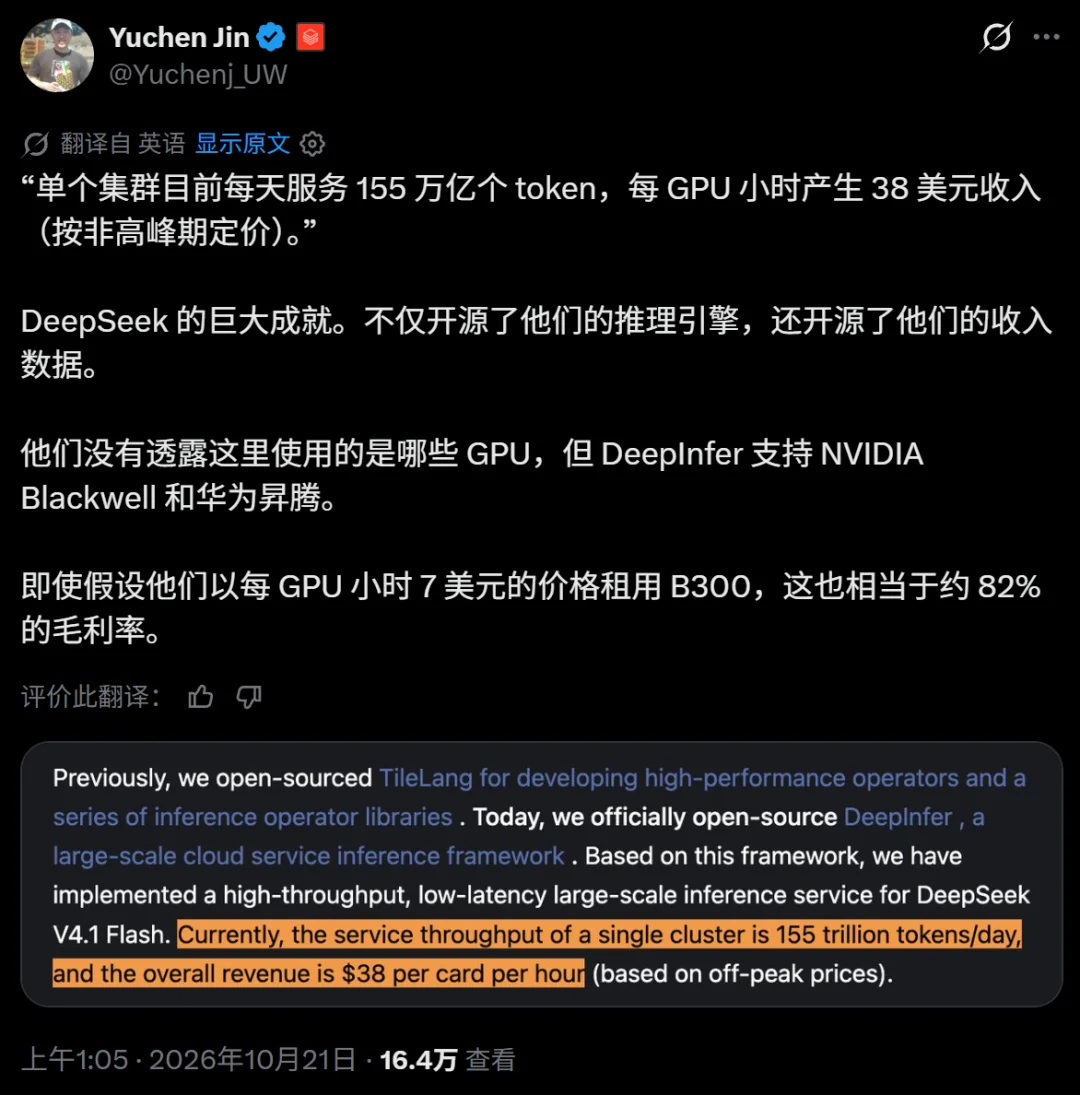 DeepSeek开源推理框架，有人算出AI的毛利：82%
