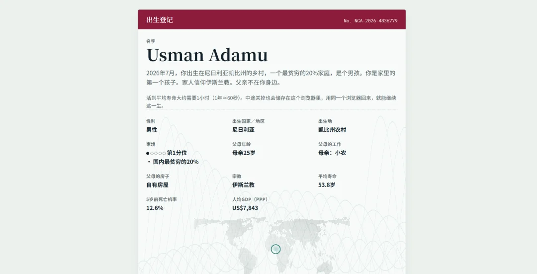 花4小时做出的爆款人生模拟器，172个国家随机投胎