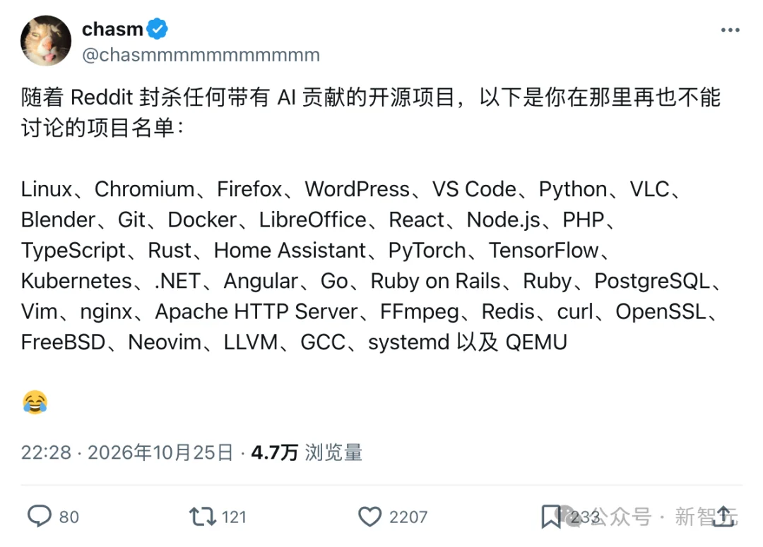 刚刚，Reddit最大开源社区全面封杀AI！Linux和Python被除名