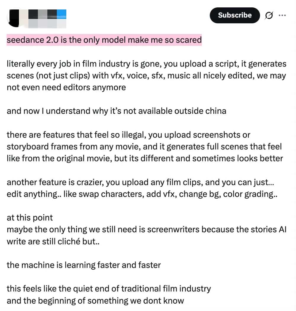 “强到可怕！”字节Seedance2.0灰度测试爆火，黑悟空老板：AIGC的童年结束了