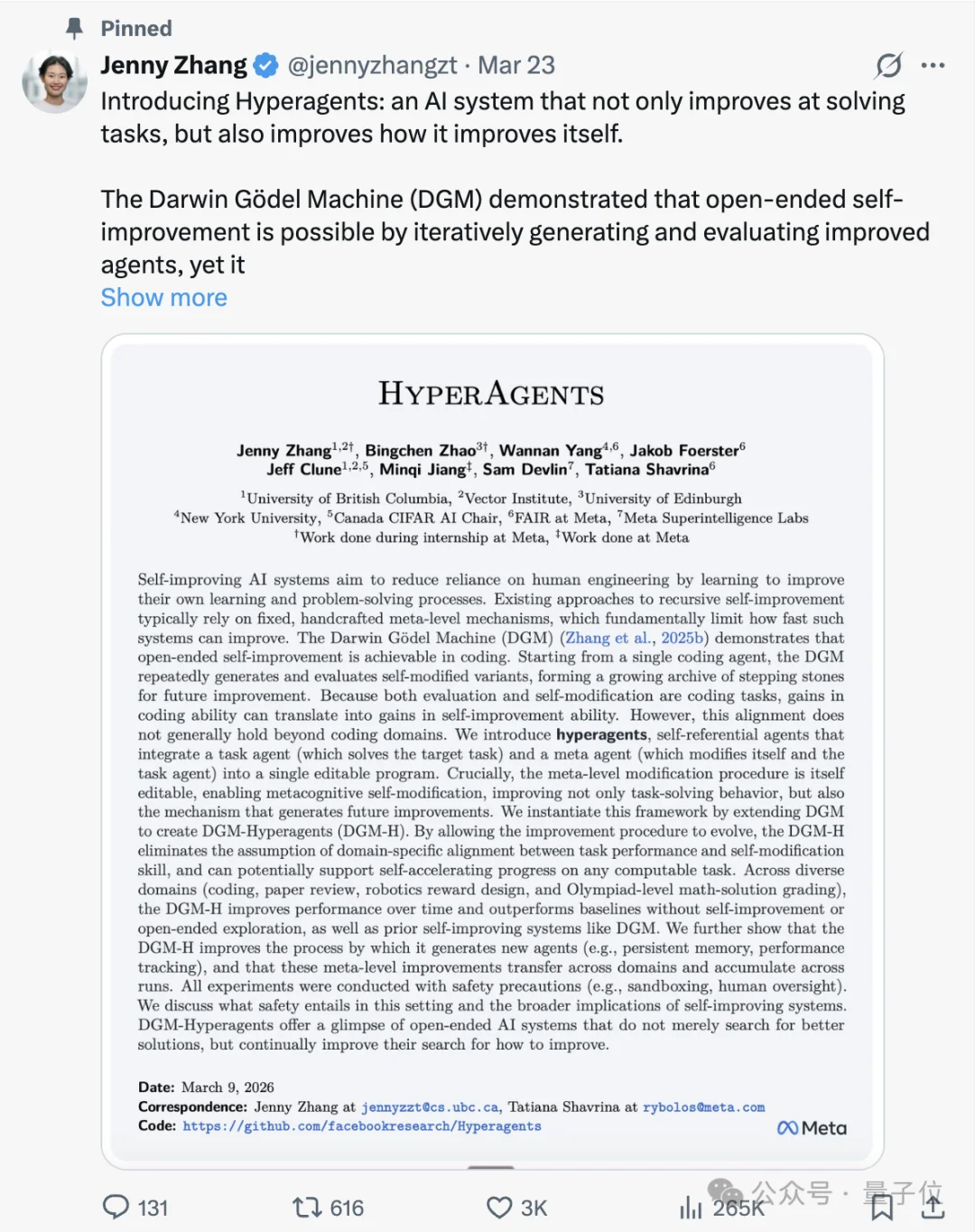 Meta华人实习生搞出超级智能体!自己写代码实现自我进化